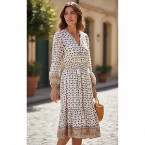 Cleobella Floral Midi Feminine‎ Hippie Dress Bohemian Smocked NWOT Medium